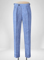 Italian Nile Blue Linen Highland Trousers - StudioSuits