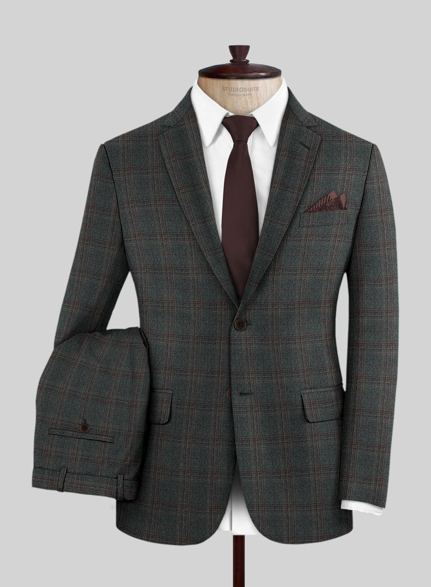 Italian Ofra Green Checks Flannel Suit - StudioSuits