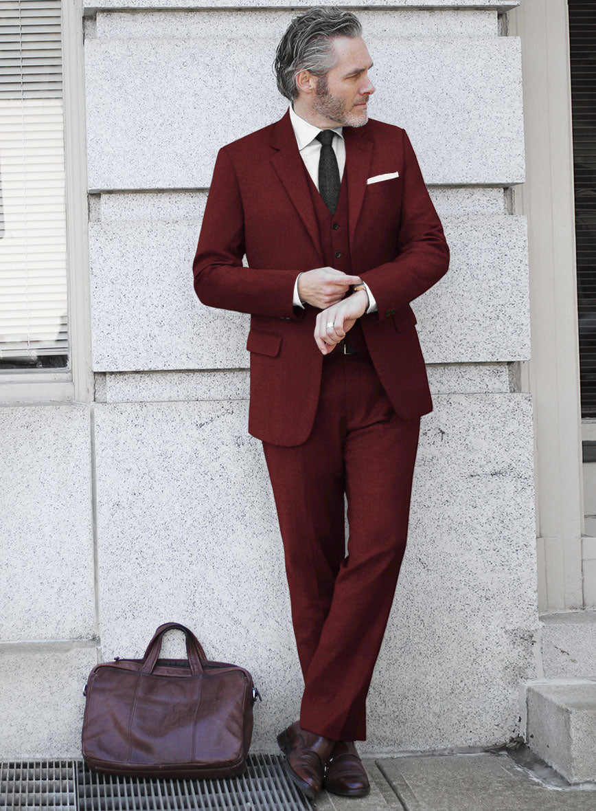 Italian Ospero Maroon Wool Suit - StudioSuits