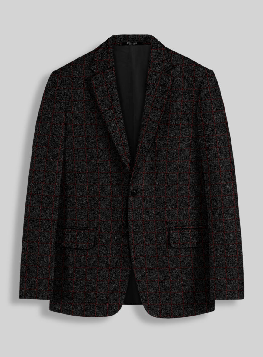 Italian Oxide Charcoal Check Tweed Jacket - StudioSuits