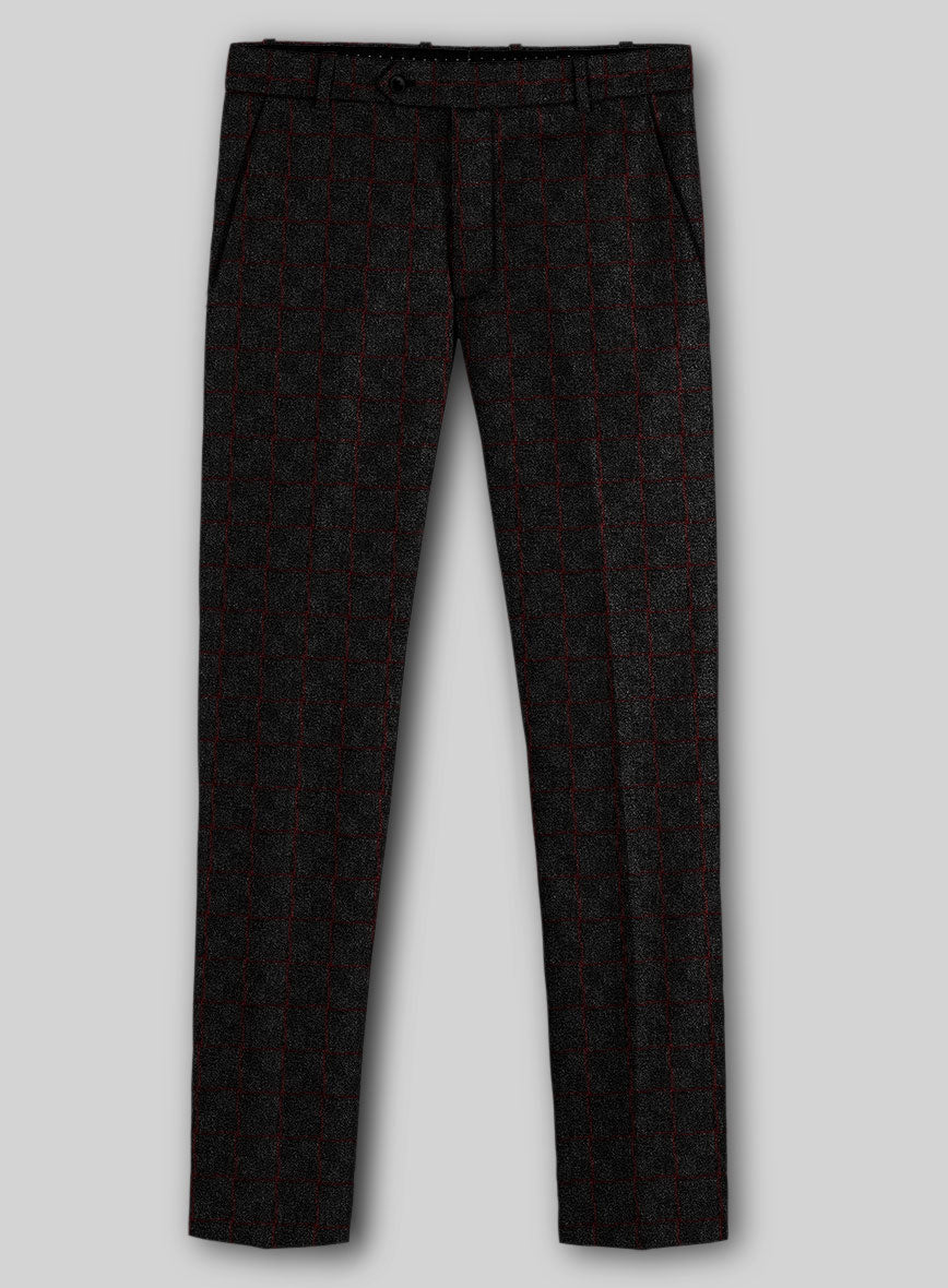 Italian Oxide Charcoal Check Tweed Pants - StudioSuits
