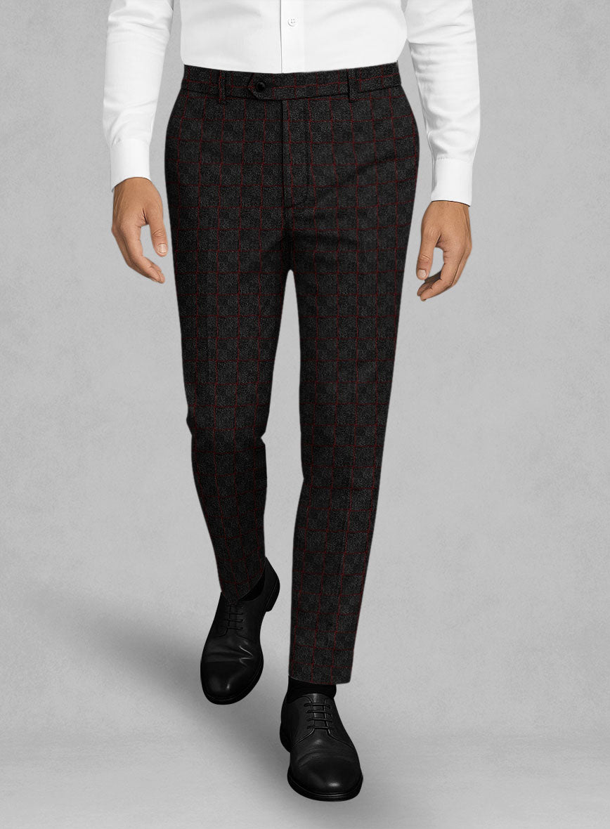 Italian Oxide Charcoal Check Tweed Pants - StudioSuits