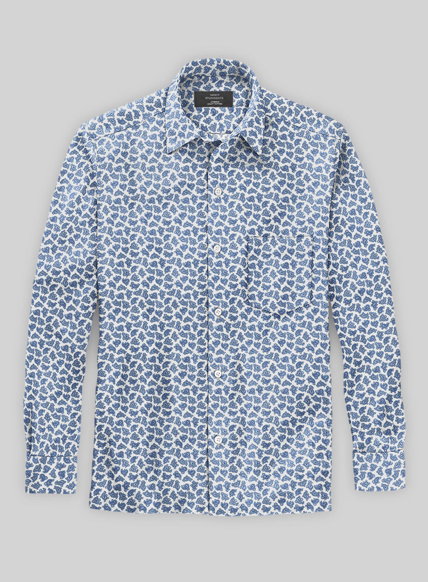 Italian Paisley Blue Summer Linen Shirt - StudioSuits