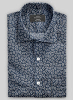 Italian Paisley Dark Blue Summer Linen Shirt - StudioSuits