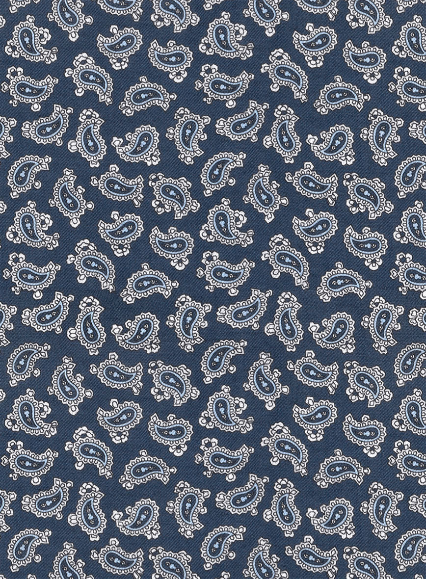 Italian Paisley Dark Blue Summer Linen Shirt - StudioSuits