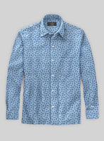 Italian Paisley Sky Blue Summer Linen Shirt - StudioSuits