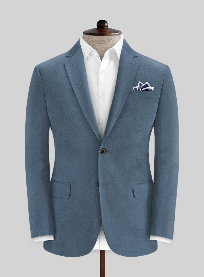 Italian Petrol Blue Cotton Stretch Jacket - StudioSuits