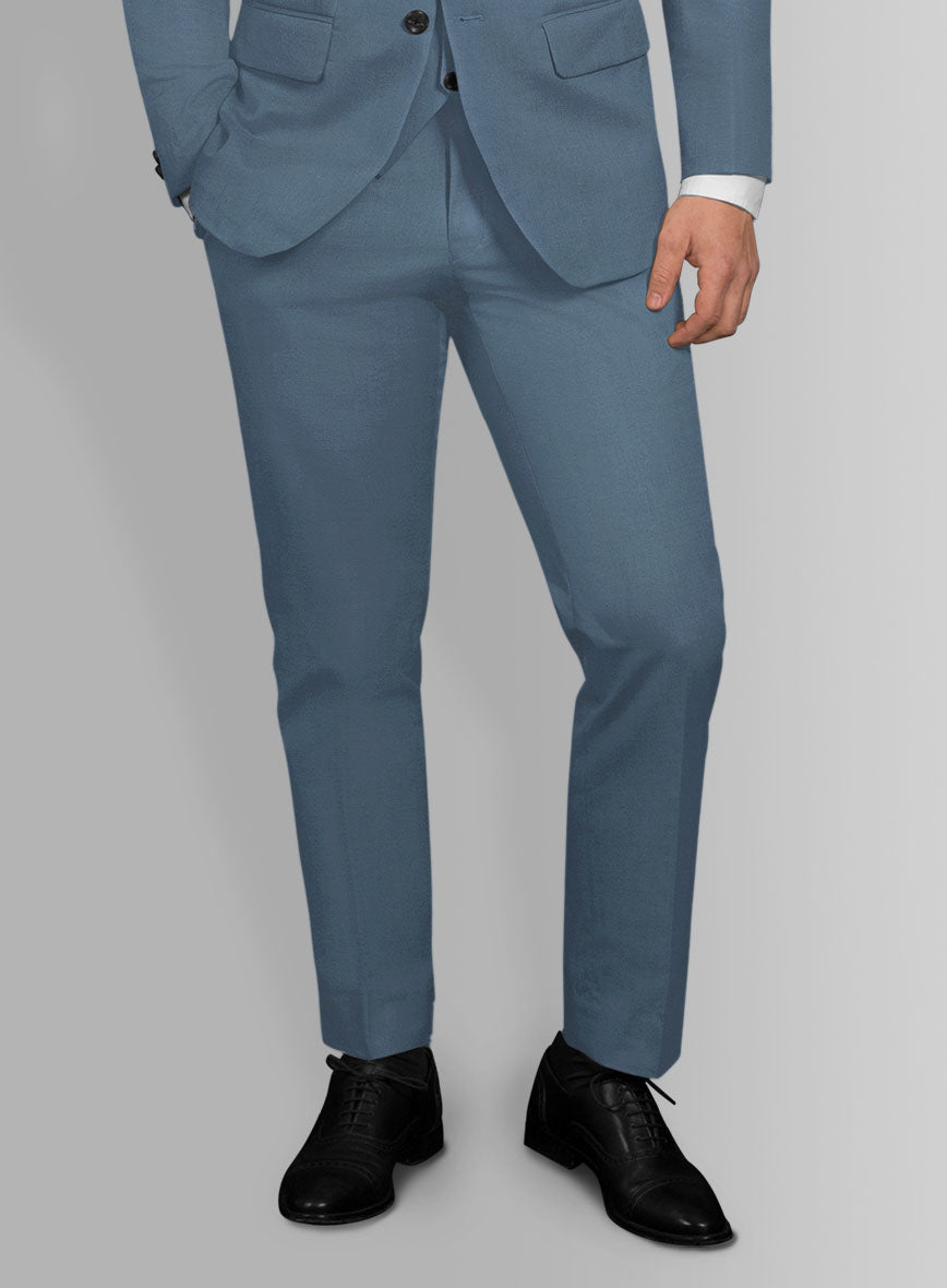 Italian Petrol Blue Cotton Stretch Pants - StudioSuits