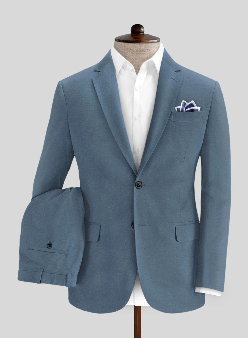 Italian Petrol Blue Cotton Suit - StudioSuits