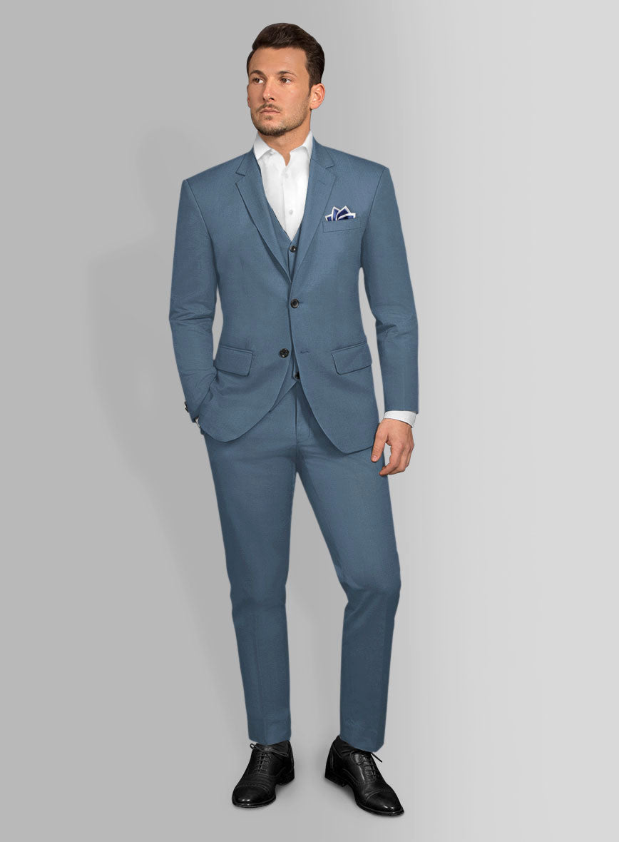 Italian Petrol Blue Cotton Suit - StudioSuits
