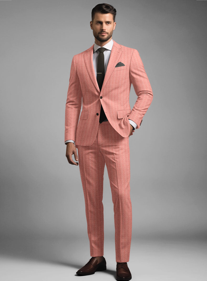 Italian Pink Herringbone Flannel Suit - StudioSuits