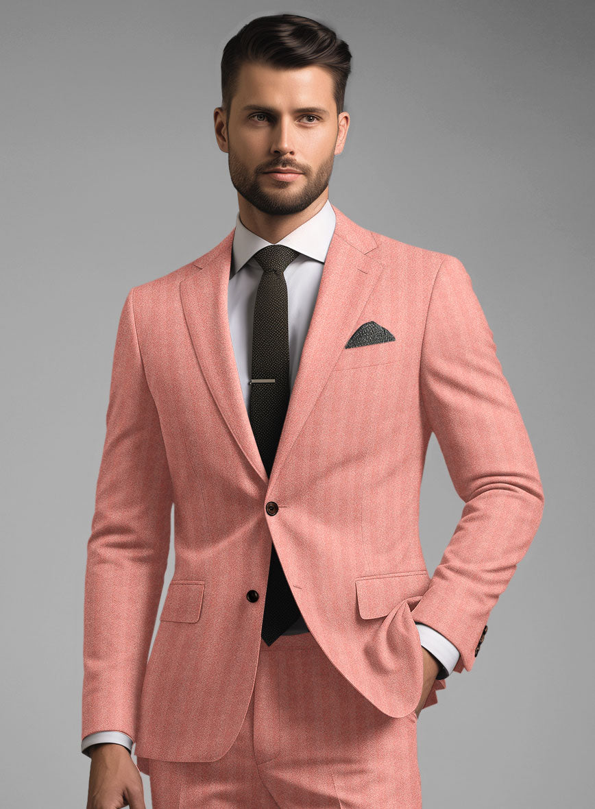 Italian Pink Herringbone Flannel Suit - StudioSuits