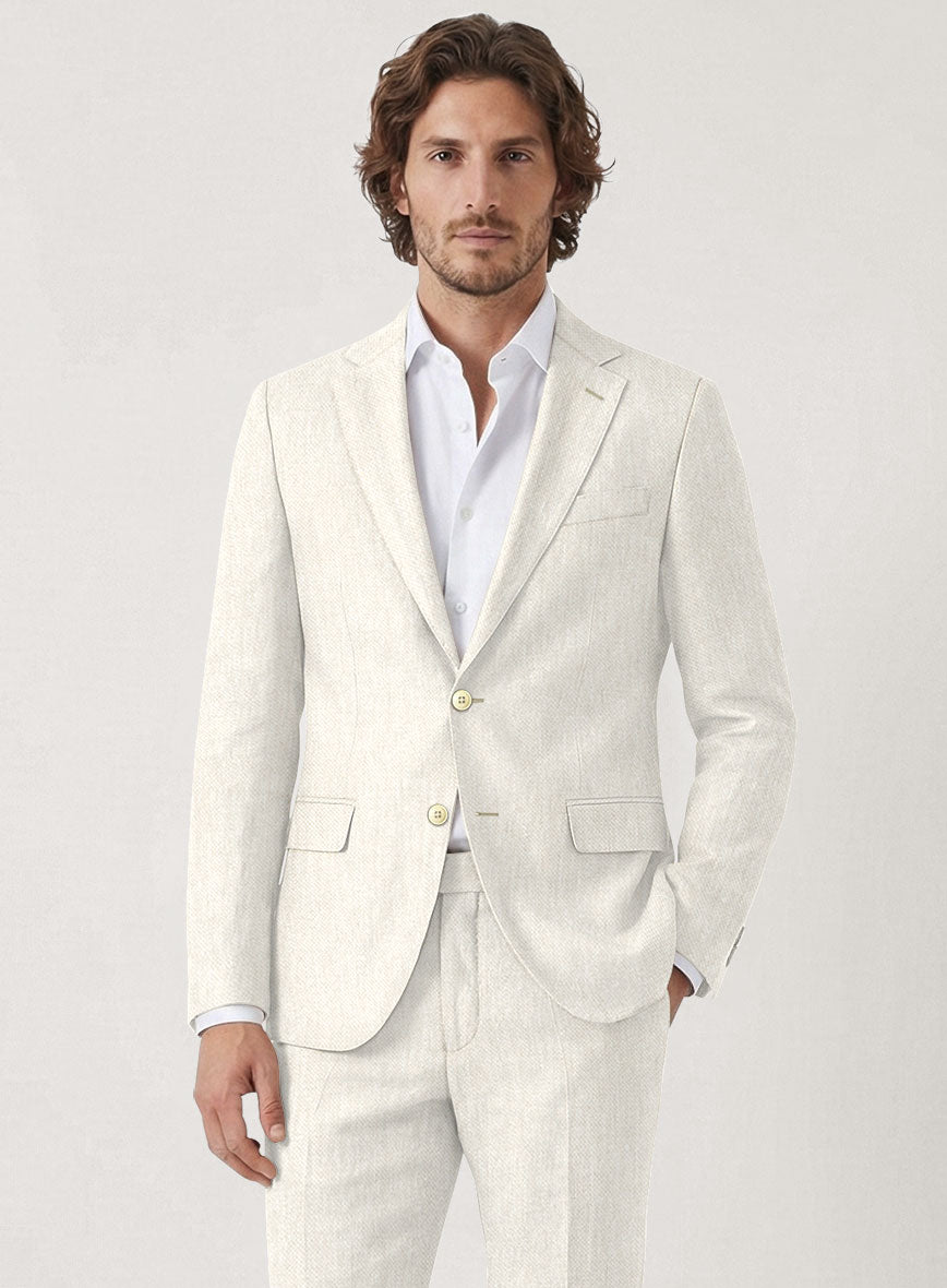 Italian Prato Beige Dobby Linen Jacket - StudioSuits