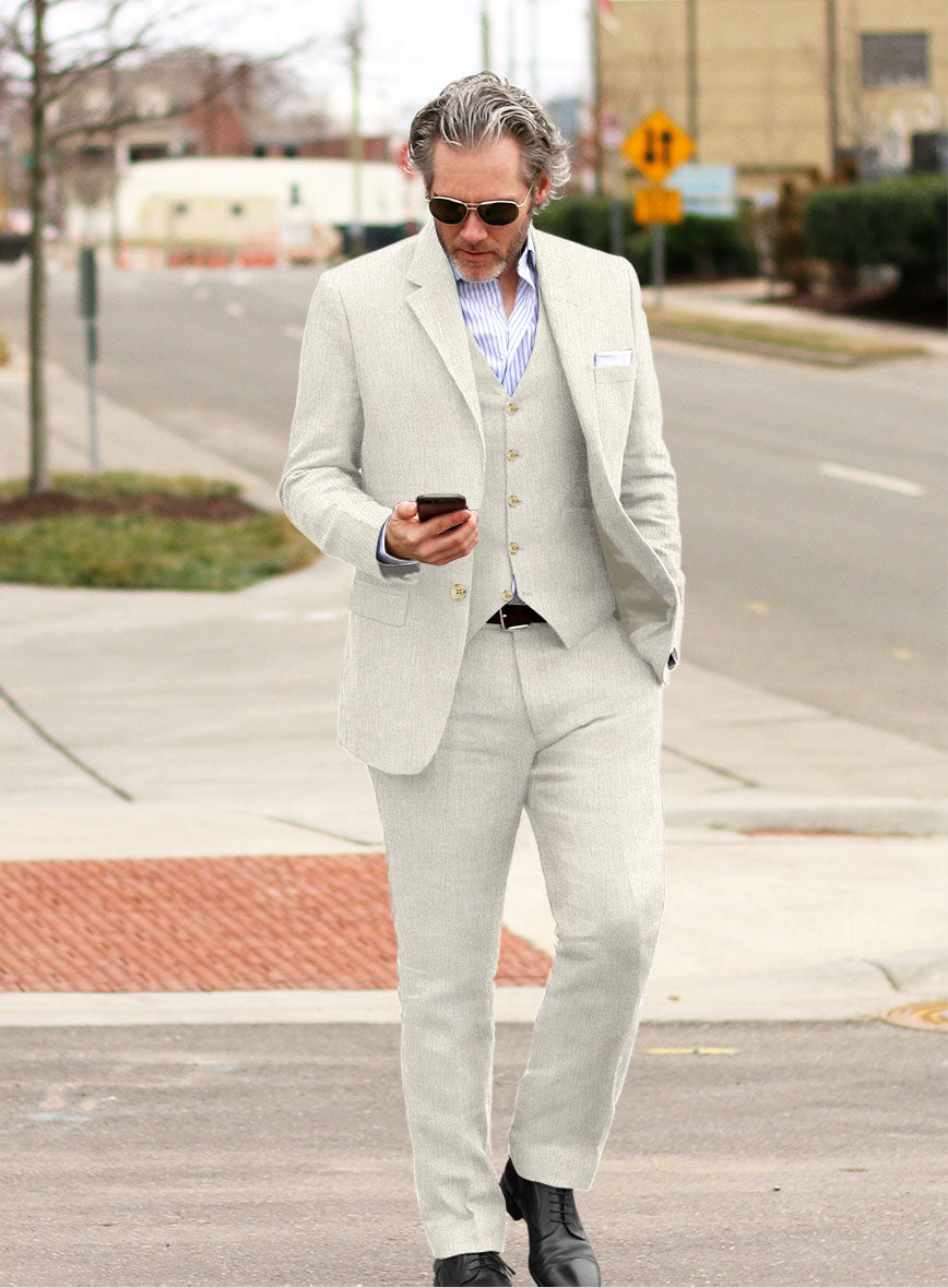 Italian Prato Beige Dobby Linen Suit - StudioSuits