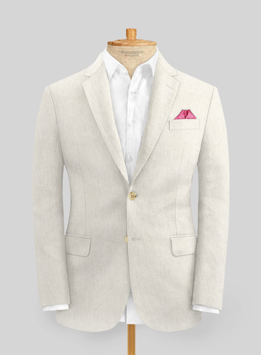 Italian Prato Beige Dobby Linen Suit - StudioSuits