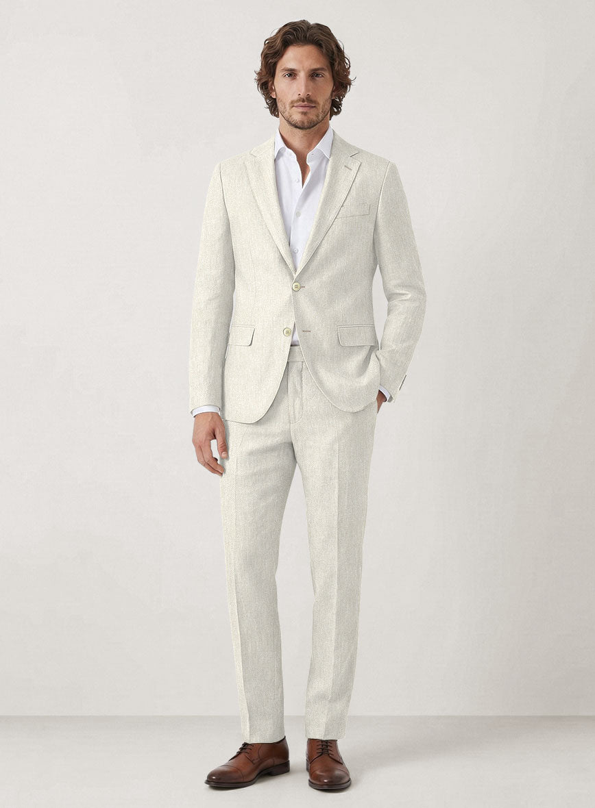 Italian Prato Beige Dobby Linen Suit - StudioSuits