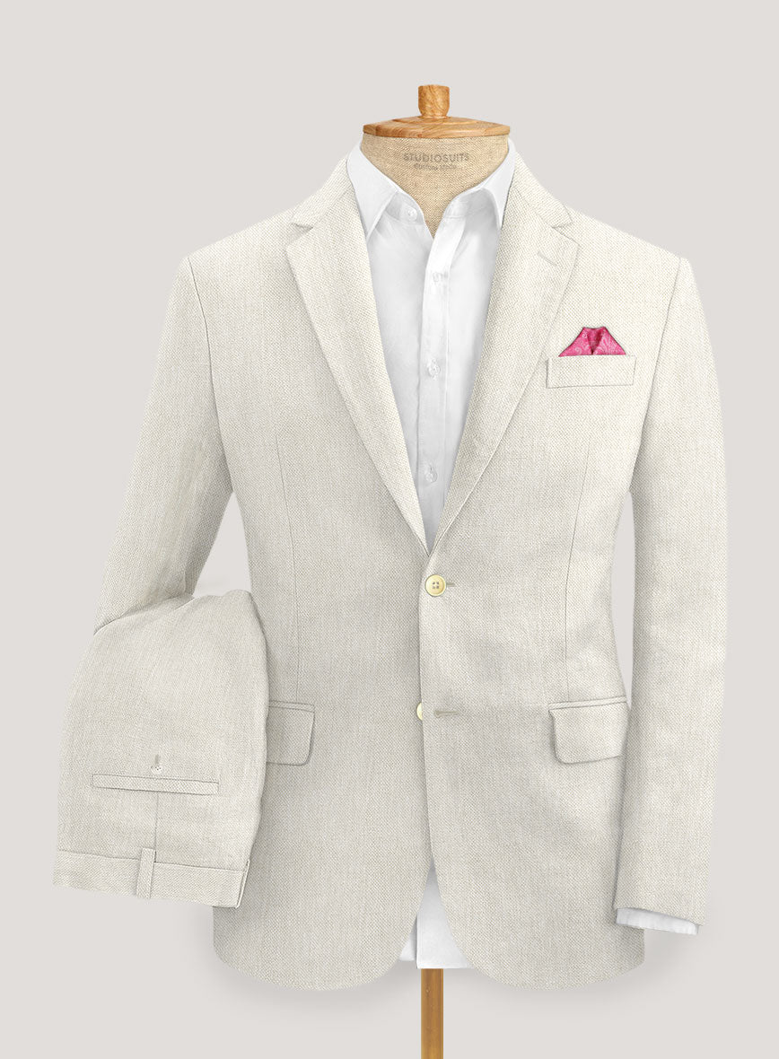 Italian Prato Beige Dobby Linen Suit - StudioSuits