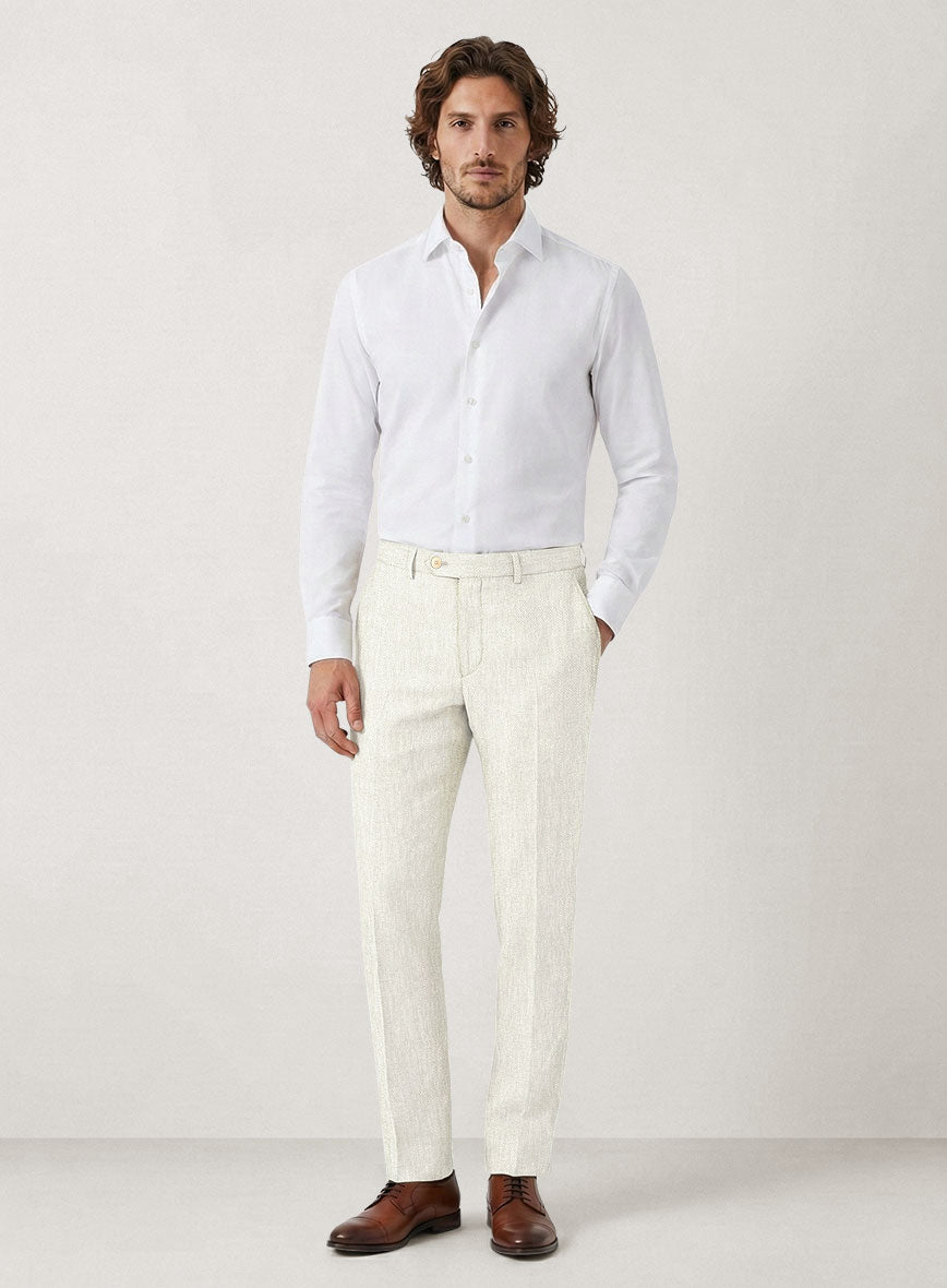 Italian Prato Beige Dobby Linen Suit - StudioSuits