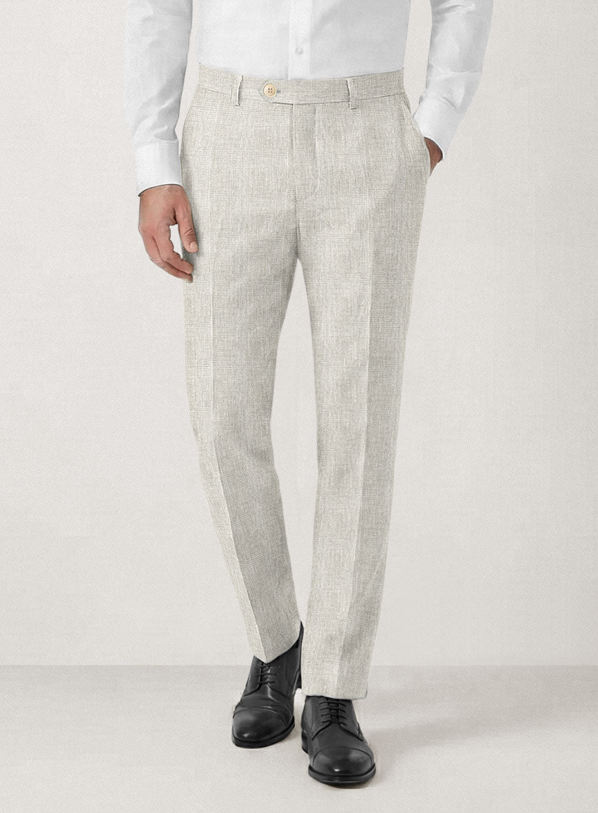 Italian Prato Beige Glen Linen Pants - StudioSuits