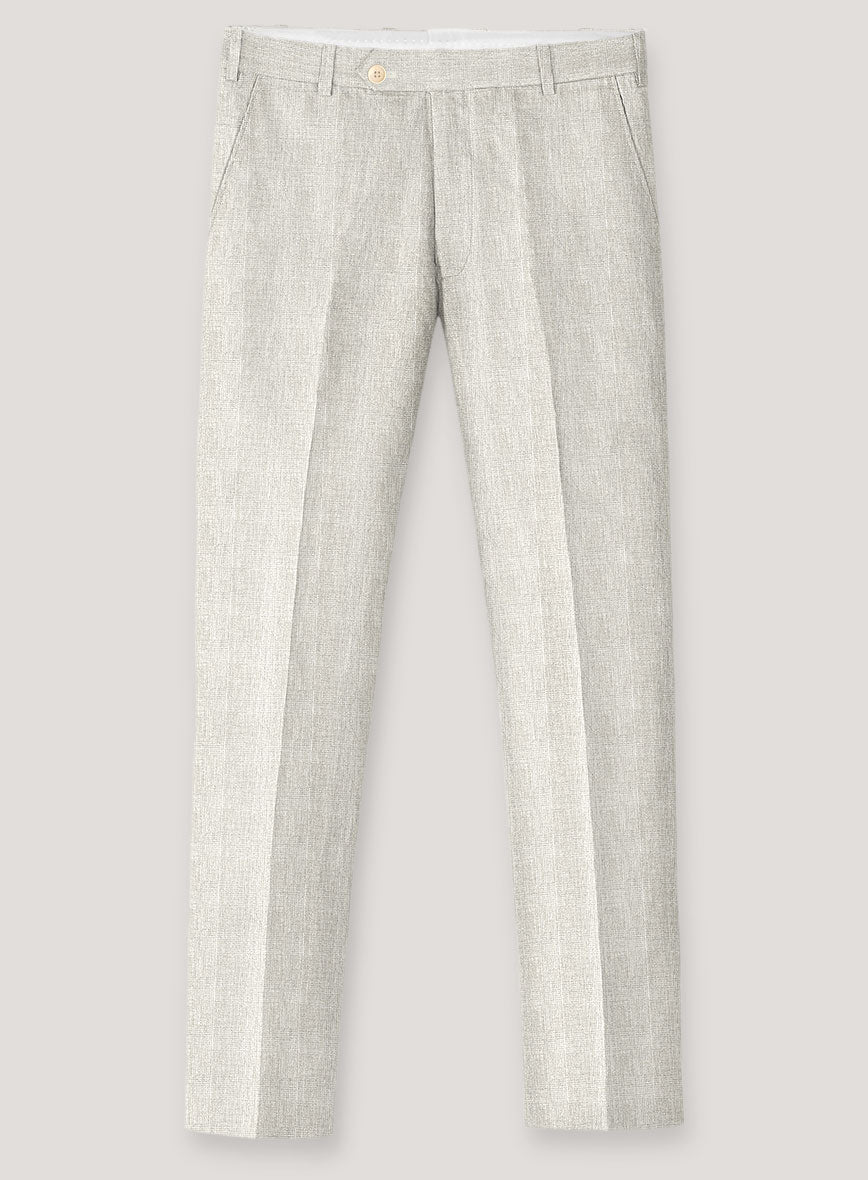 Italian Prato Beige Glen Linen Pants - StudioSuits