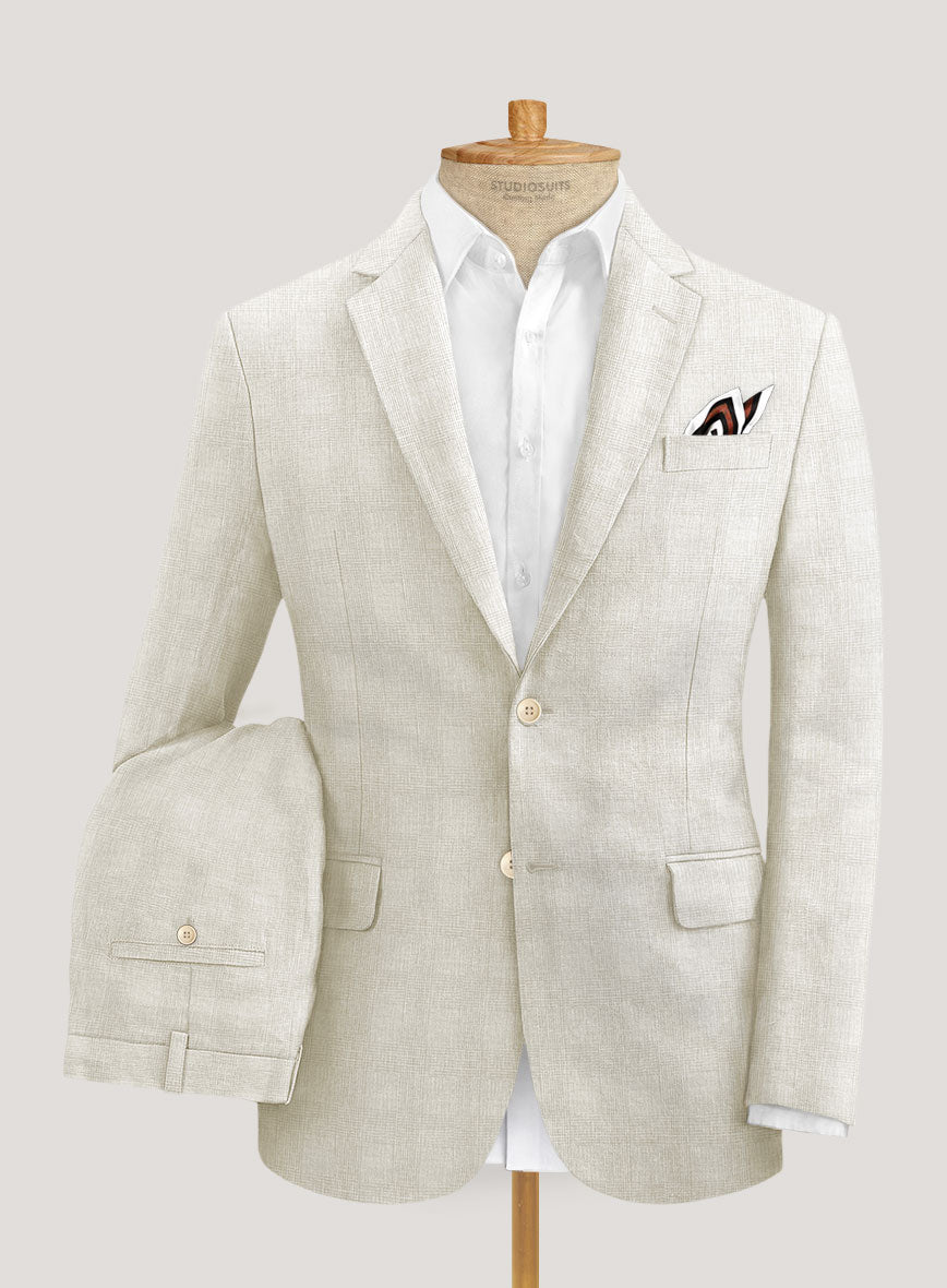 Italian Prato Beige Glen Linen Suit - StudioSuits