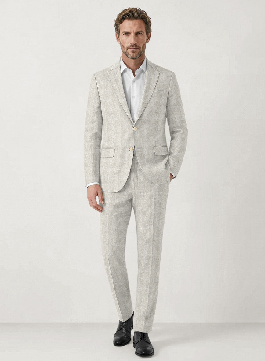 Italian Prato Beige Glen Linen Suit - StudioSuits