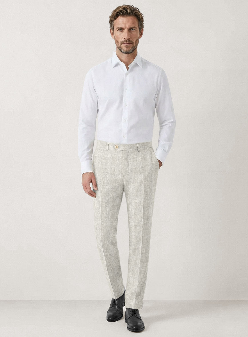 Italian Prato Beige Glen Linen Pants - StudioSuits