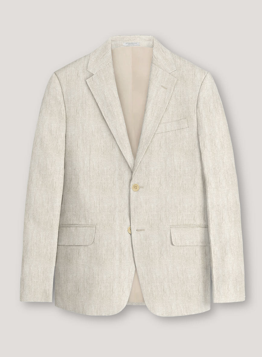 Italian Prato Beige Herringbone Linen Jacket - StudioSuits