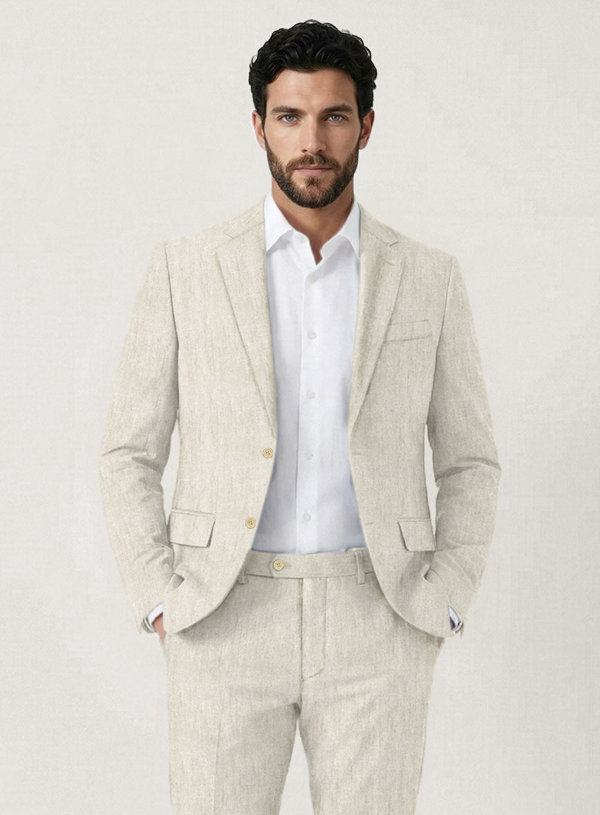 Italian Prato Beige Herringbone Linen Jacket - StudioSuits