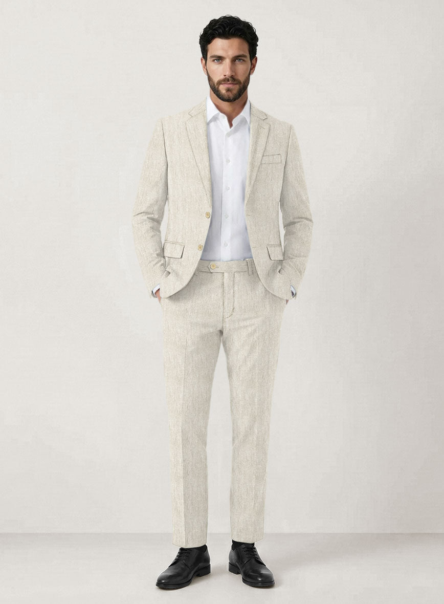 Italian Prato Beige Herringbone Linen Suit - StudioSuits