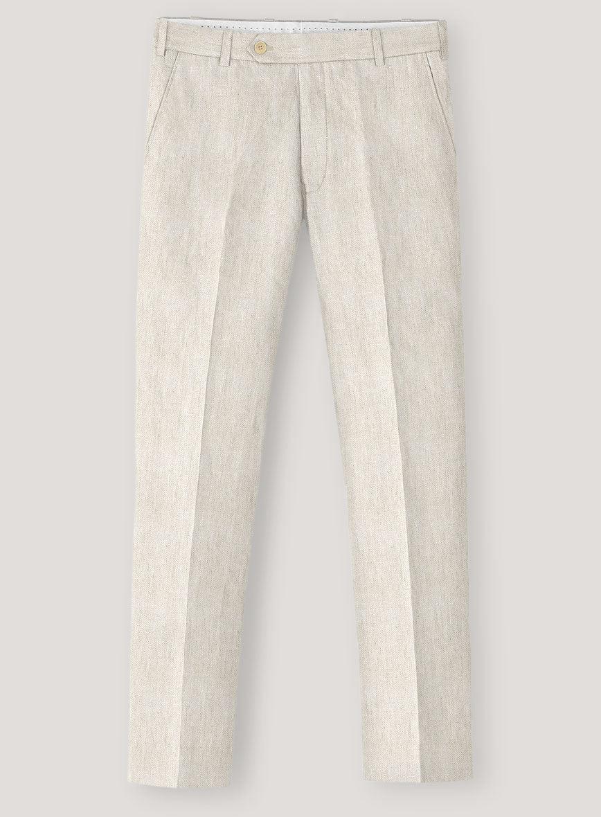 Italian Prato Beige Herringbone Linen Pants - StudioSuits