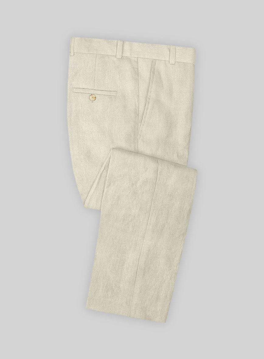 Italian Prato Beige Herringbone Linen Pants - StudioSuits
