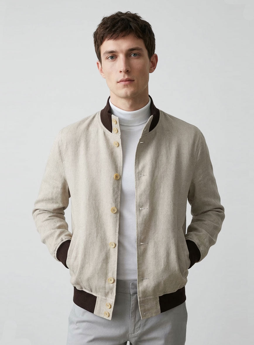 Italian Prato Beige Linen Bomber Jacket - StudioSuits