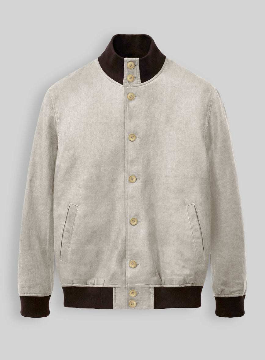 Italian Prato Beige Linen Bomber Jacket - StudioSuits