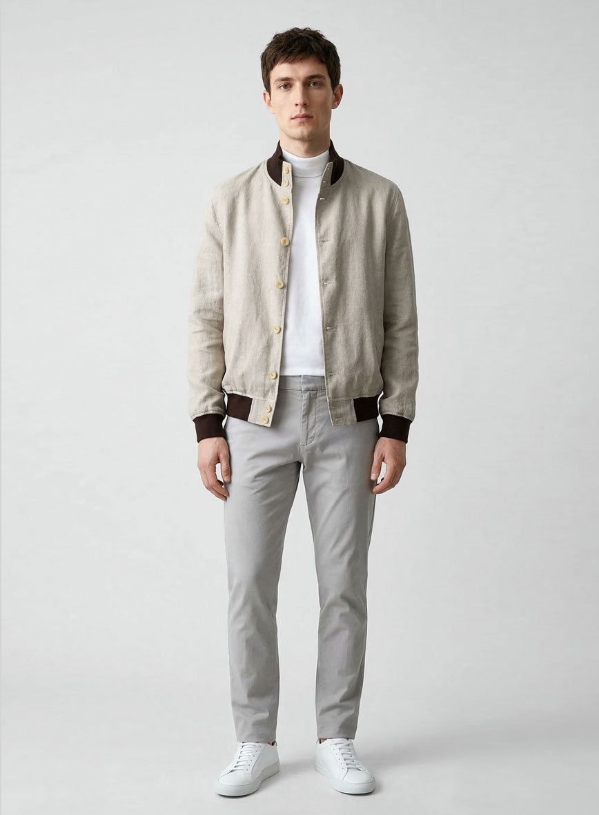 Italian Prato Beige Linen Bomber Jacket - StudioSuits