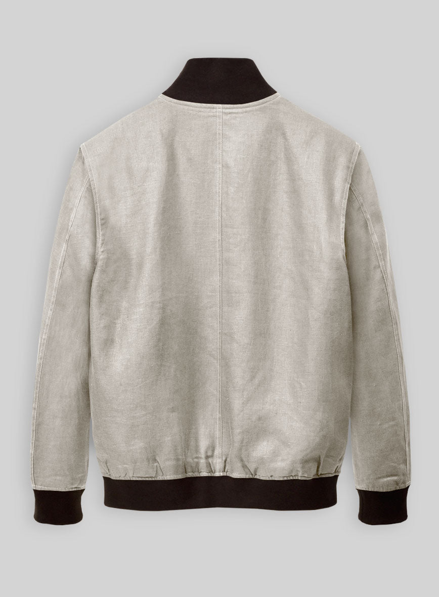 Italian Prato Beige Linen Bomber Jacket - StudioSuits