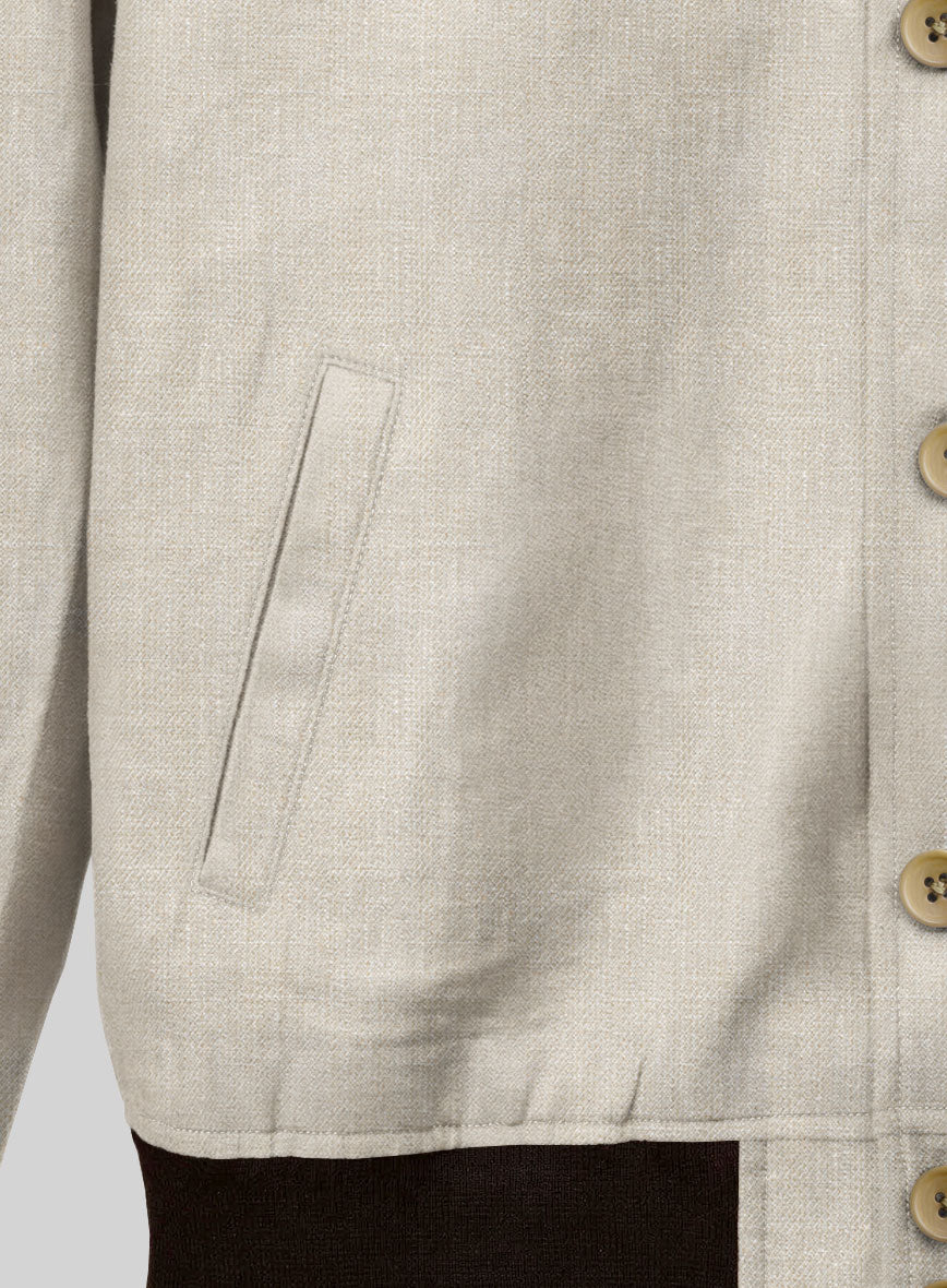 Italian Prato Beige Linen Bomber Jacket - StudioSuits