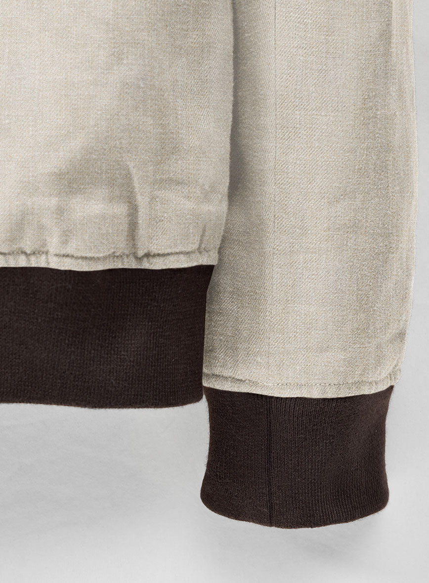 Italian Prato Beige Linen Bomber Jacket - StudioSuits