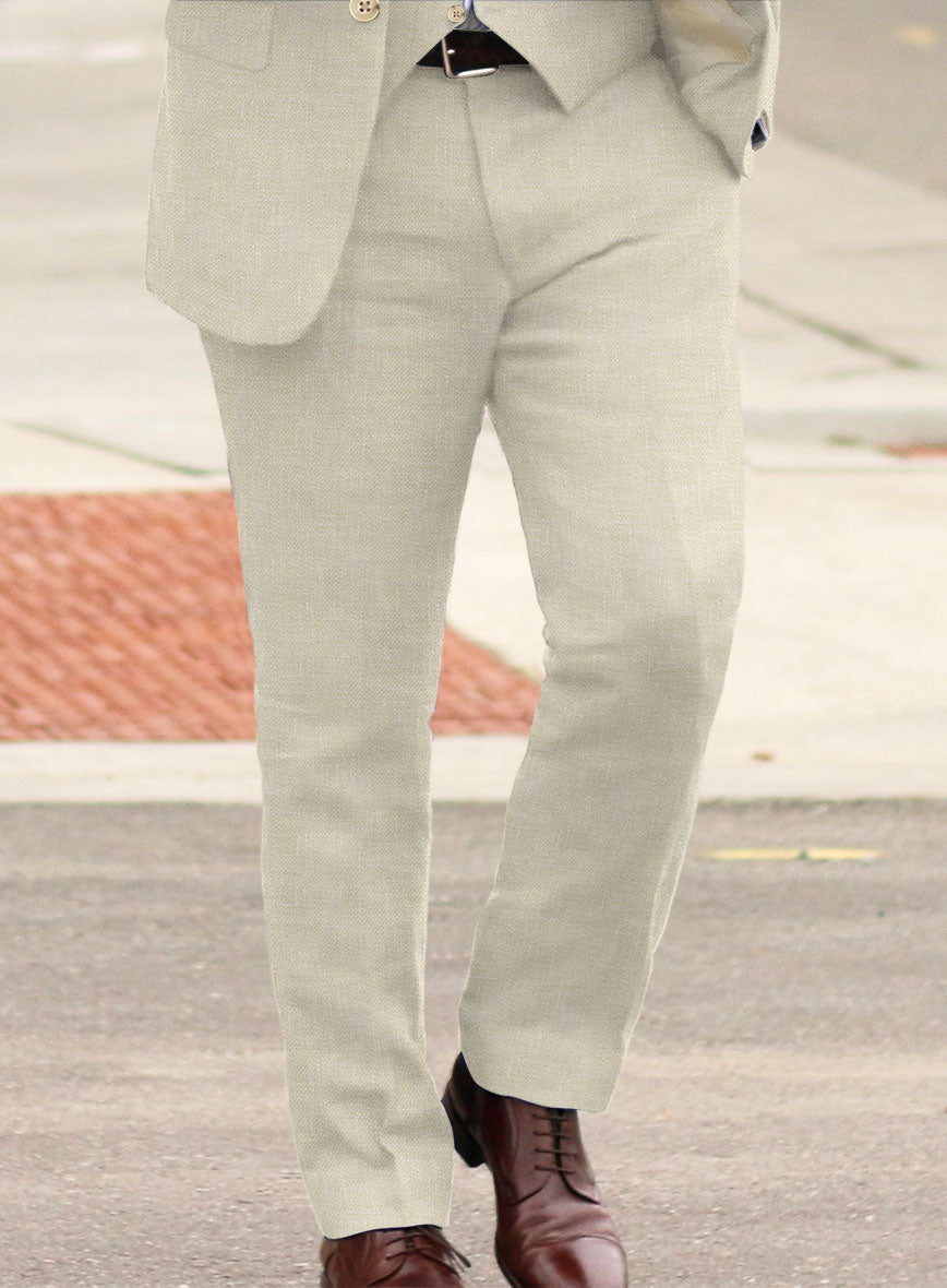 Italian Prato Beige Linen Pants - StudioSuits