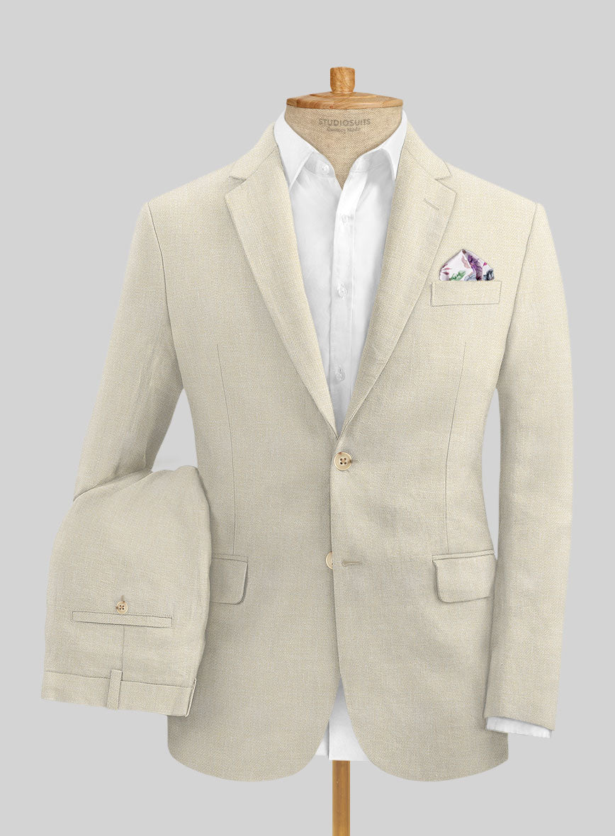Italian Prato Beige Linen Suit - StudioSuits