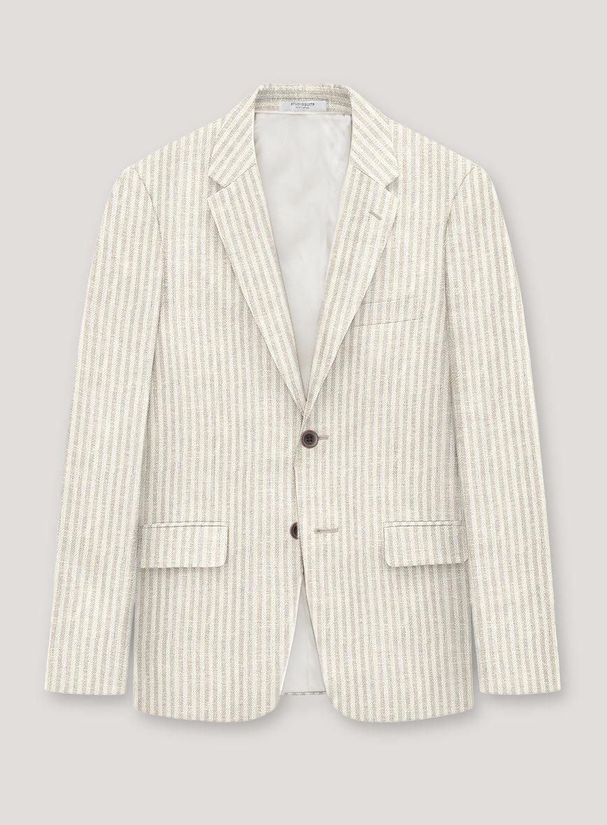 Italian Prato Beige Pinstripe Linen Jacket - StudioSuits