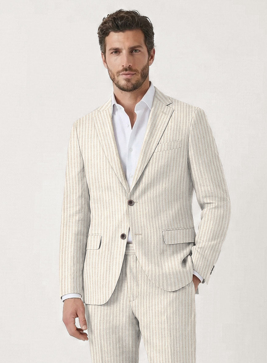 Italian Prato Beige Pinstripe Linen Jacket - StudioSuits