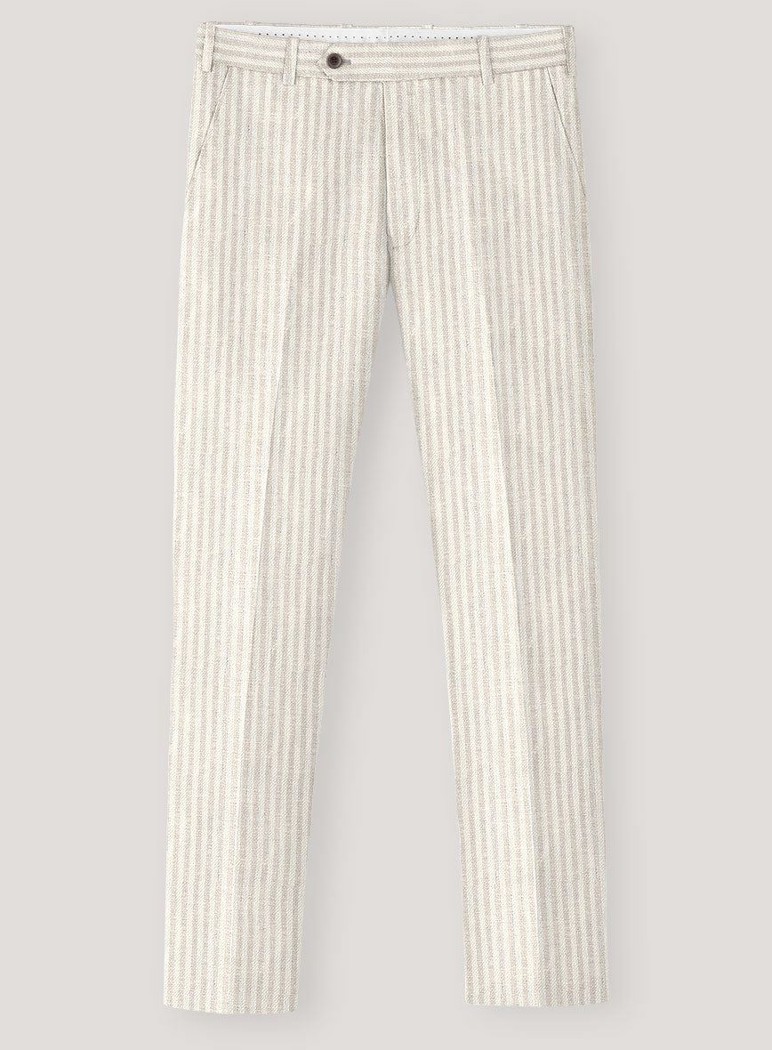 Italian Prato Beige Pinstripe Linen Pants - StudioSuits