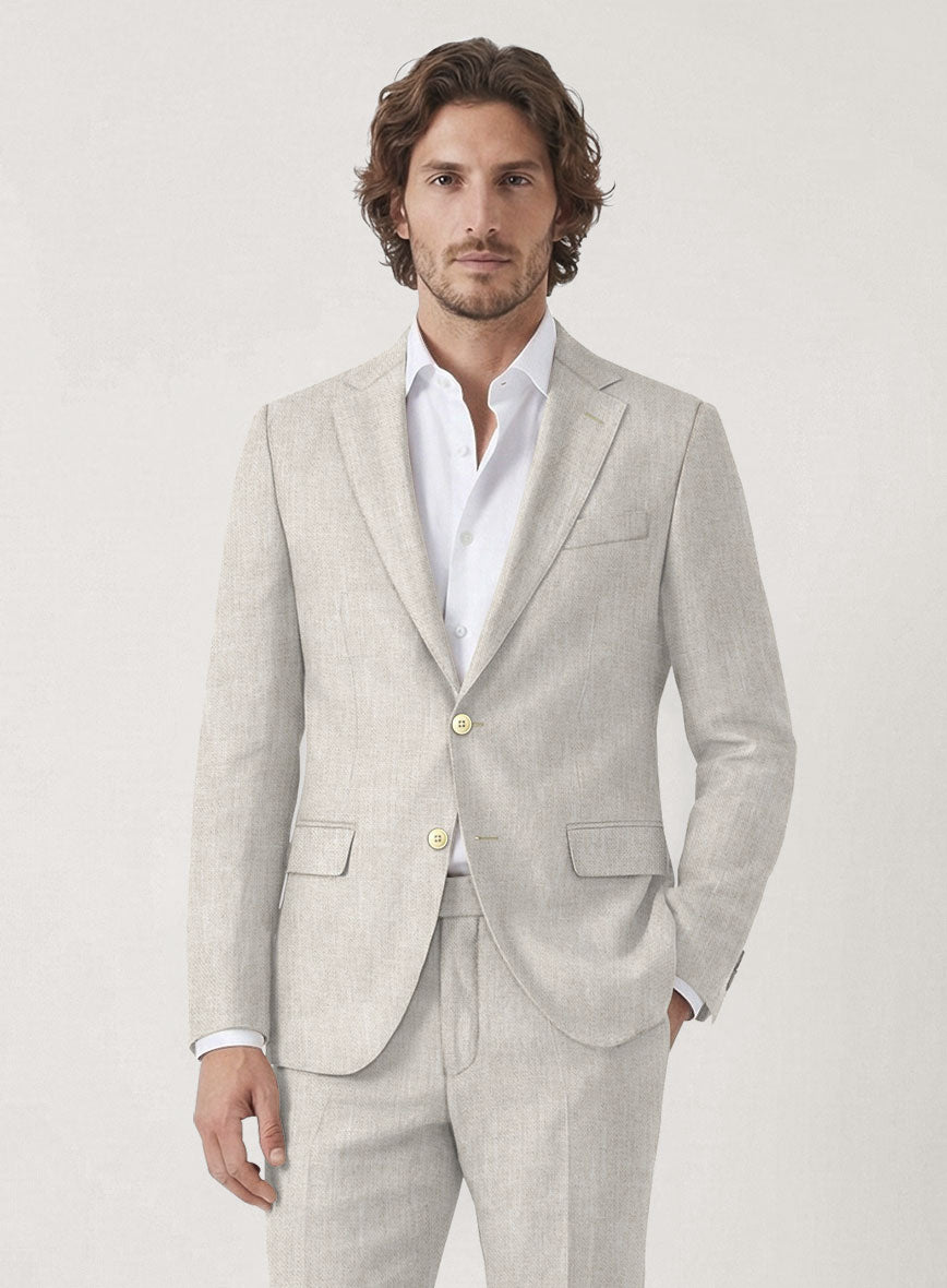 Italian Prato Beige Sharkskin Linen Jacket - StudioSuits