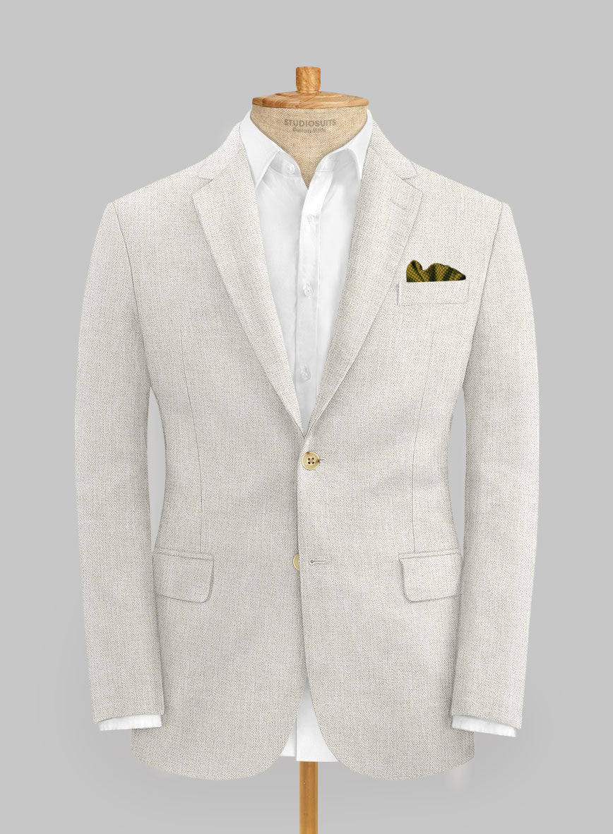 Italian Prato Beige Sharkskin Linen Jacket - StudioSuits