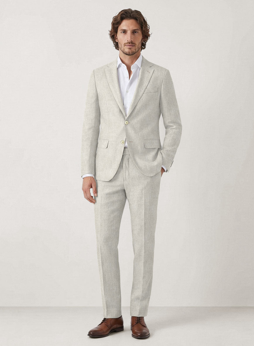 Italian Prato Beige Sharkskin Linen Suit - StudioSuits