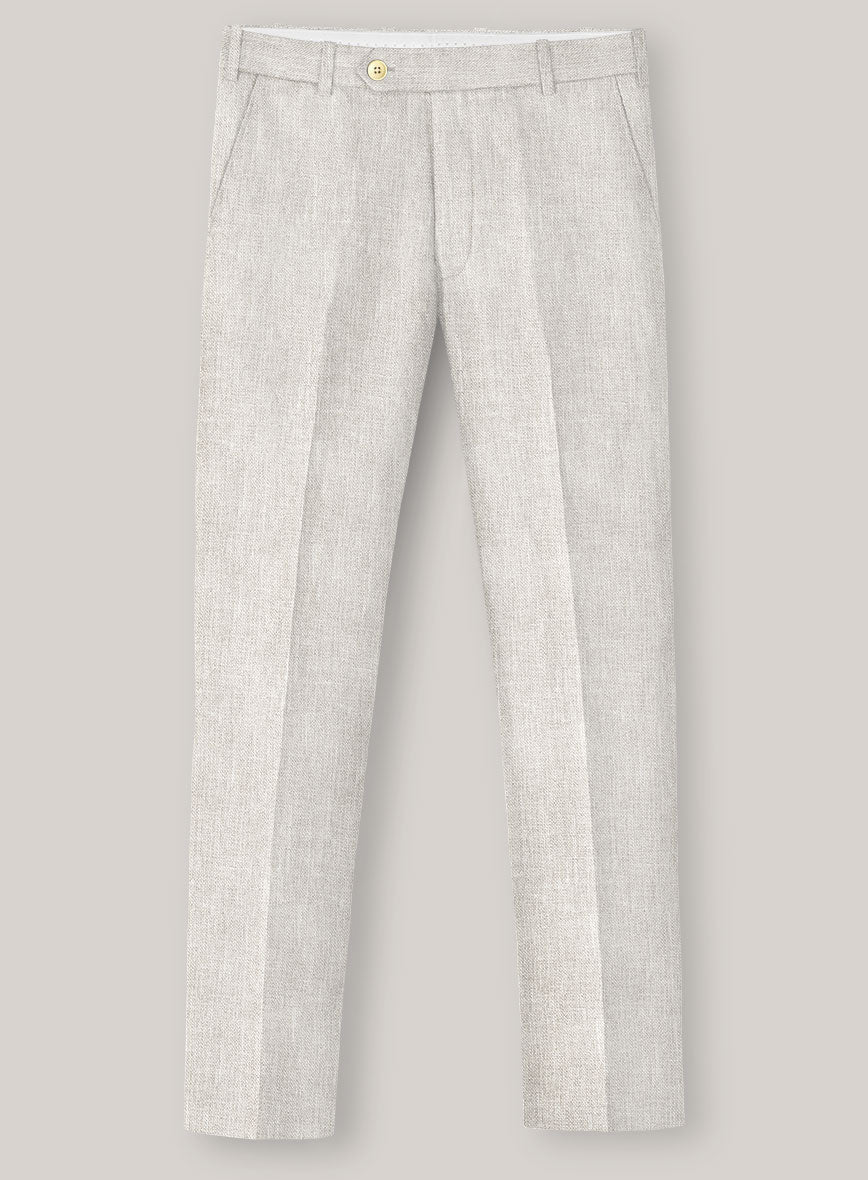 Italian Prato Beige Sharkskin Linen Pants - StudioSuits