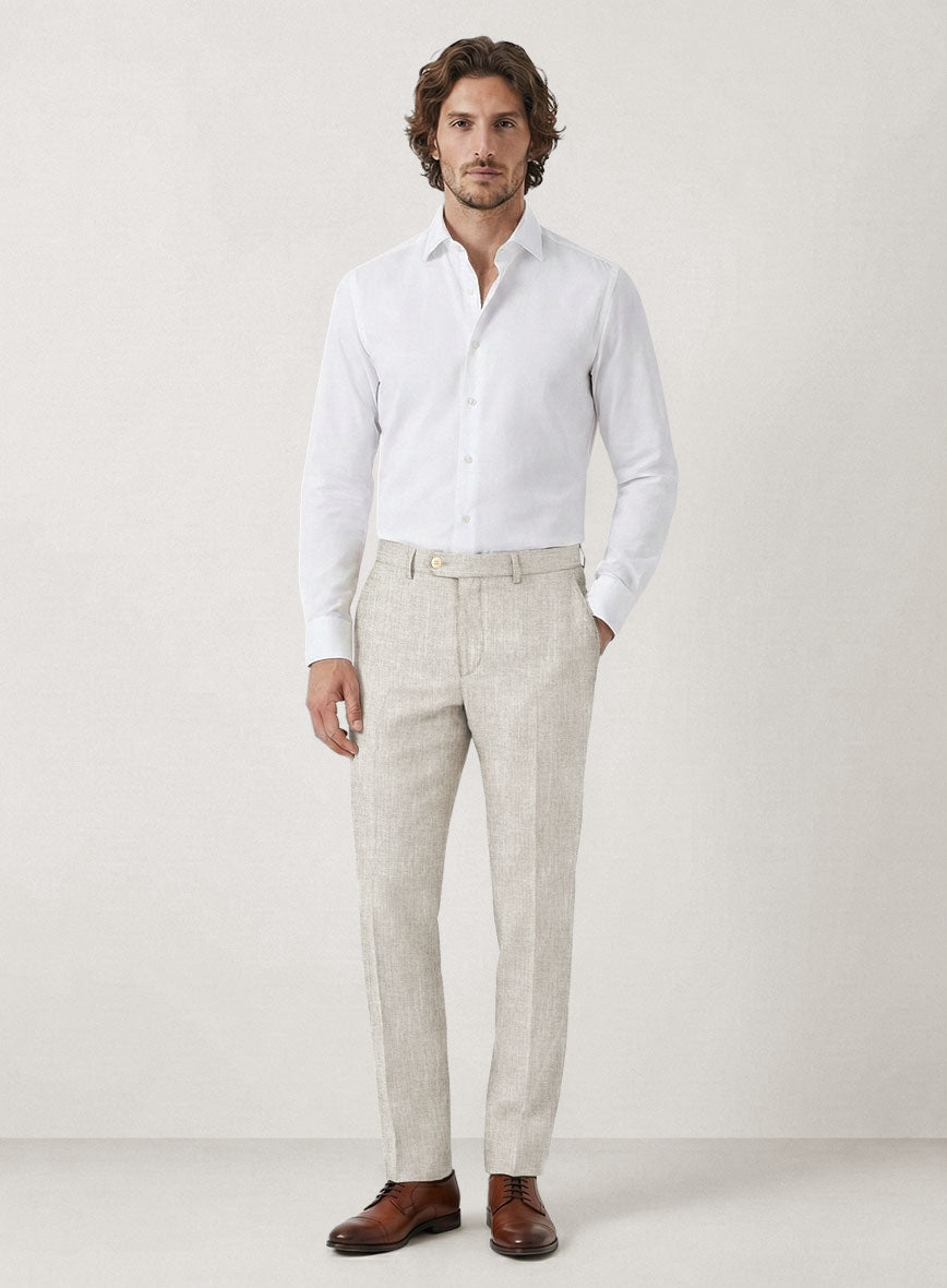 Italian Prato Beige Sharkskin Linen Pants - StudioSuits