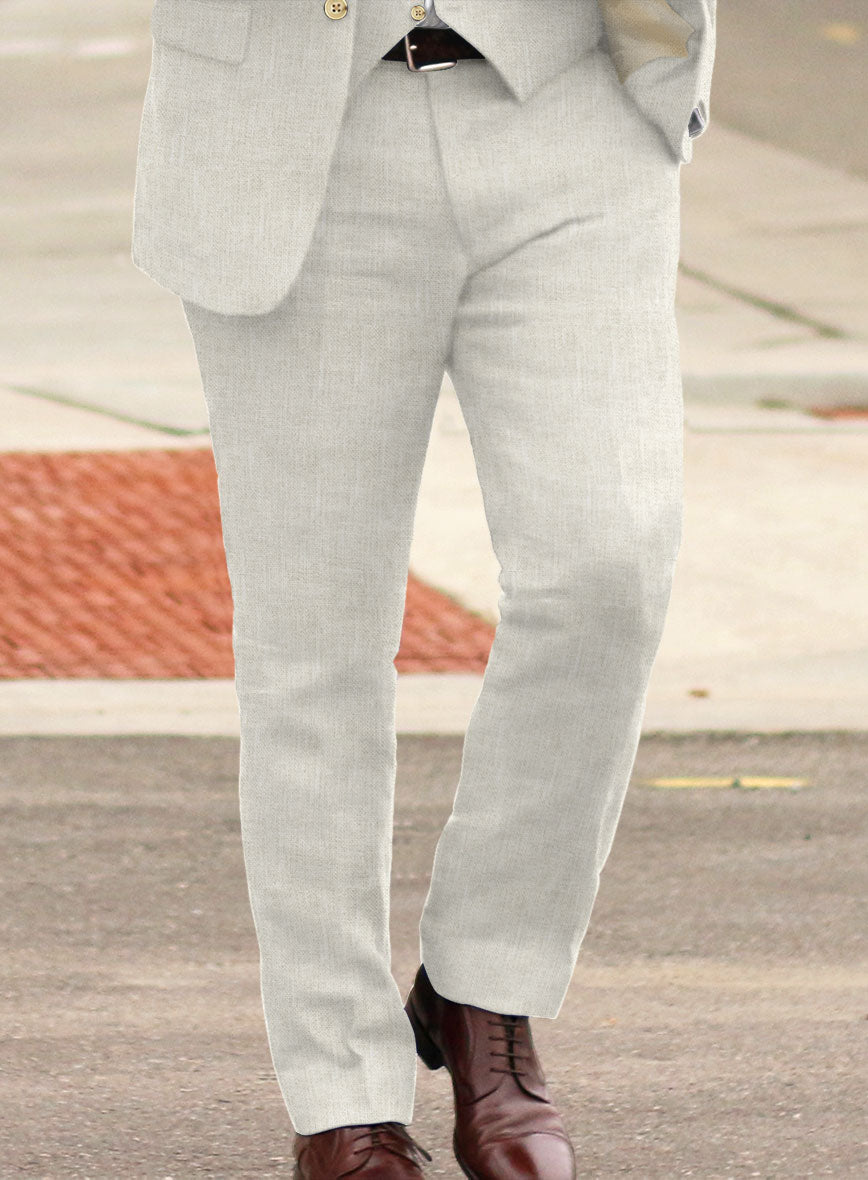 Italian Prato Beige Sharkskin Linen Pants - StudioSuits