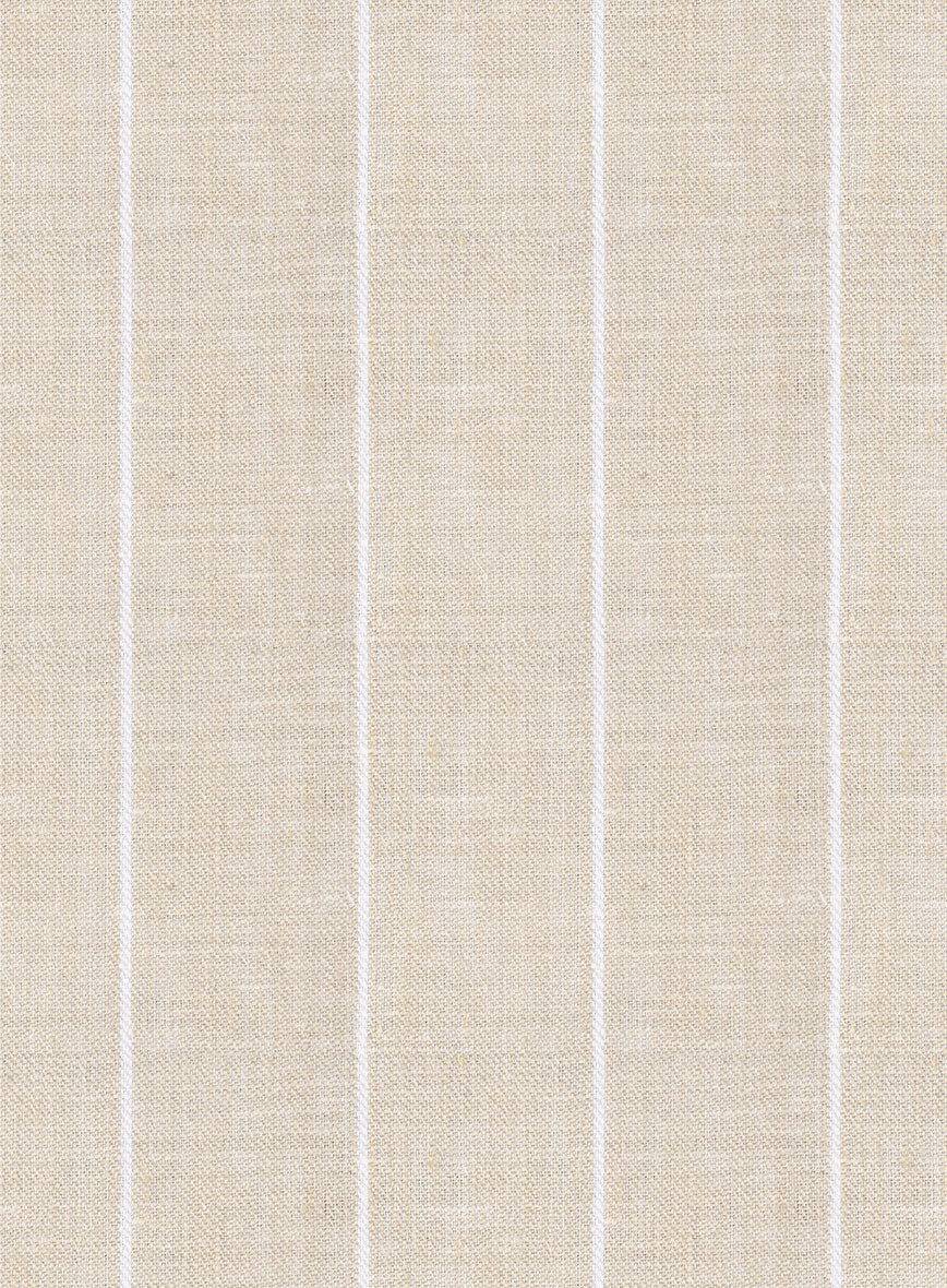 Italian Prato Beige Wide Stripe Linen Pants - StudioSuits